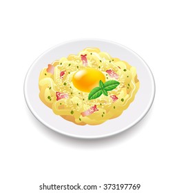 Pasta carbonara isolated on white photo-realistic vector illustration
