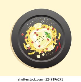 pasta carbonara en la ilustración del vector de placa