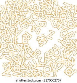 Pasta cartoon alphabet. Font from letters in the form of macaroni. Lettering from pasta soup. Seamless pattern for backgrounds, wallpapers, textile composition. Vector hand drawn illustration.