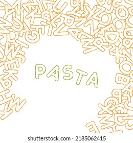 Pasta Cartoon Alphabet. Font From Letters In The Form Of Macaroni. Lettering From Pasta Soup. Design For Backgrounds, Wallpapers, Textile Composition. Vector Hand Drawn Illustration.