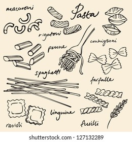 Pasta collection drawings vector  set