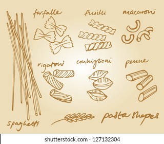 Pasta collection drawings vector  set