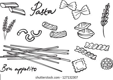 Pasta collection drawings vector  set