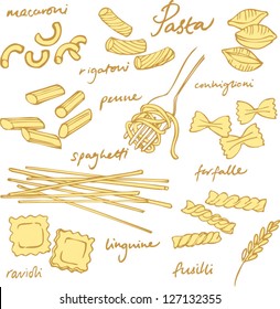 Pasta collection drawings vector  set