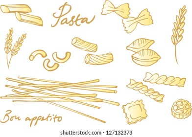 Pasta Collection Drawings Vector Set Stock Vector (Royalty Free) 127132388