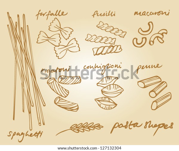 Pasta Collection Drawings Vector Set Stock Vector (Royalty Free ...