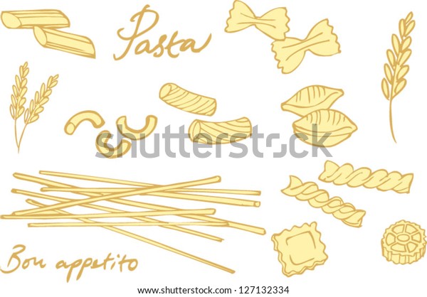 Pasta Collection Drawings Vector Set Stock Vector (Royalty Free) 127132334