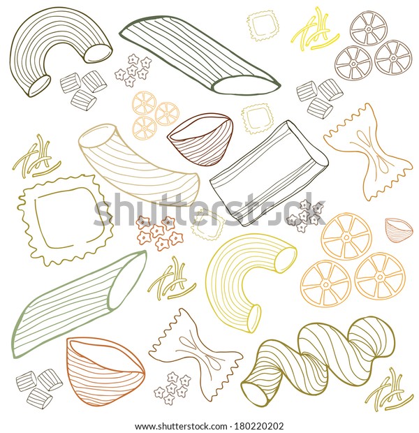 Pasta Collection Drawings Vector Set Stock Vector (Royalty Free) 180220202