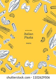 Pasta collection, hand draw sketch vector.
