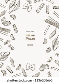 Pasta collection, hand draw sketch vector. menu or poster for italian restaurant.