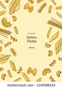 Pasta collection, hand draw sketch vector. menu or poster for italian restaurant.