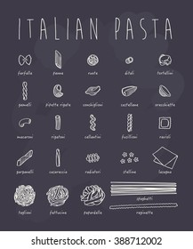 pasta collection on chalkboard