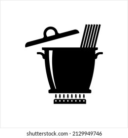 Pasta In Cooking Pot Icon, Pasta Cooking Icon Vector Art Illustration
