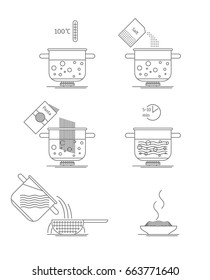 Pasta Cooking Thin Line Set Making Instruction Manual Recipe, Concept for Menu. Vector illustration