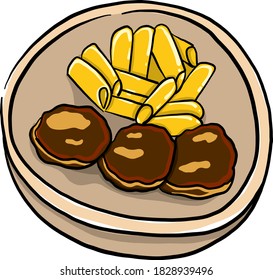 Pasta cutlets, illustration, vector on white background