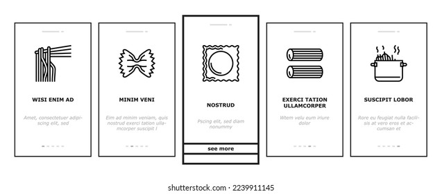Pasta Deliciosa Cocina de Comida a bordo del vector móvil. Ravioli Y Tortellini, Spaghetti Y Pasta, Macaroni Y Fusilli, Cannelloni Y Lasagna. Ilustraciones de color de la nutrición de placas de plato de plato de plato de plato de plato de plato de plato de plato de plato de plato cocinado
