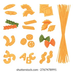 Pasta of Different Shapes as Wheat Food for Cooking Vector Set