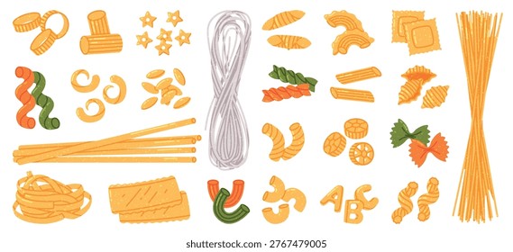 Pasta of Different Shapes as Wheat Food for Cooking Vector Set