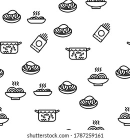 Pasta Dish Gastronomy Vector Seamless Pattern Thin Line Illustration