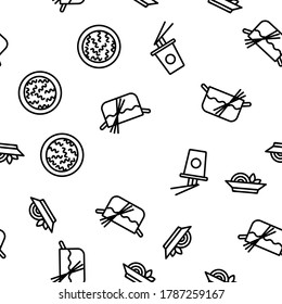Pasta Dish Gastronomy Vector Seamless Pattern Thin Line Illustration