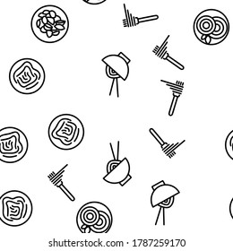 Pasta Dish Gastronomy Vector Seamless Pattern Thin Line Illustration