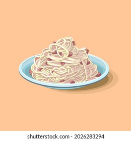 Pasta dish Italian cuisine, spaghetti restaurant menu, isolated on light, vector illustration. Traditional European food