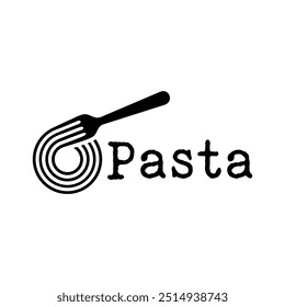 Pasta Emblem Logo, Vektorgrafik-Vorlage, schwarz-weiß. Kunst-Ikone der Spaghetti