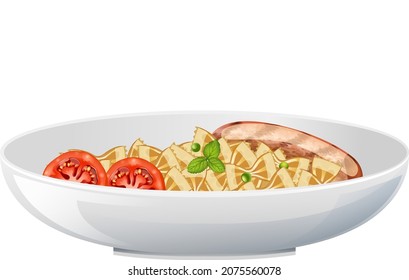 Pasta farfalle with sausage and tomato illustration