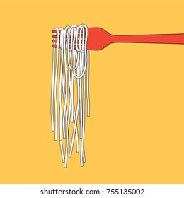 Pasta fettuccine, linguine, spaghetti into folk, , menu poster, vector illustration