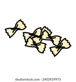 Pasta of food colorful set. The bow-shaped macaroons often seen in the store are pictured on this white background. Vector illustration.