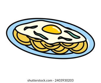 Pasta of food colorful set. The design beautifully showcases the delightful pairing of pasta with eggs, a testament to the rich culinary heritage of cuisines. Vector illustration.
