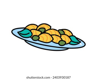 Pasta of food colorful set. This visually pleasing design beautifully showcases the delightful macaroni with olives. Vector illustration.