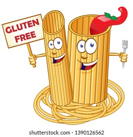 pasta food , Cute cartoon character with signboard cartel gluten free