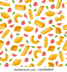 Pasta food seamless pattern. Vector flat graphic design background illustration