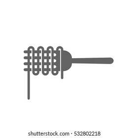 Pasta fork vector logo, concept of noodles food, spaghetti flat style logotype isolated on white background