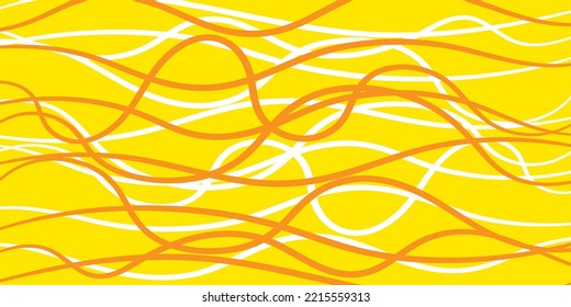 Pasta hand drawn background. Spaghetti sketch, abstract geometric pattern. Macaroni yellow banner. Wavy abstract pattern. Pasta vector illustration