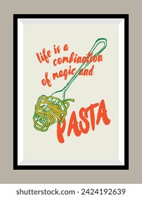 Pasta hand drawn illustration in a poster frame for wall art gallery