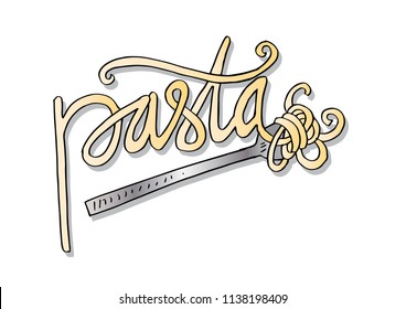 Pasta hand lettering with chopsticks.