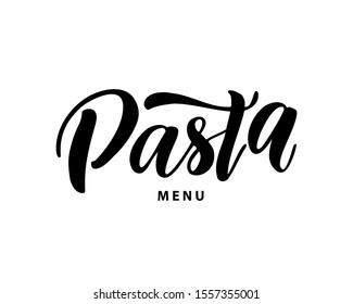 Pasta hand written lettering for logo, label, badge, emblem.  Isolated on white background. Vector illustration.Modern calligraphy.

