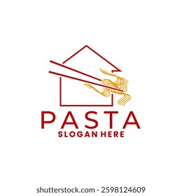 Pasta House logo design vector. Spaghetti Pasta noodle with chopsticks and house logo design template