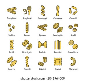 Pasta icon colorful set. Line sign italian pasta for web design isolated on white background. Vector illustration.