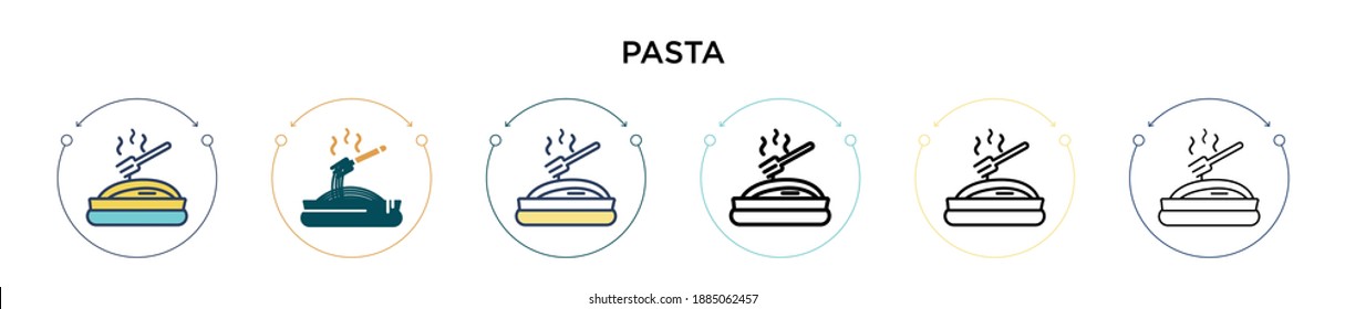 Pasta icon in filled, thin line, outline and stroke style. Vector illustration of two colored and black pasta vector icons designs can be used for mobile, ui, web