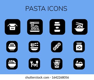 pasta icon set. 12 filled pasta icons. Included Noodles, Salad, Spaghetti, Noodle, Fish food, Cannoli icons