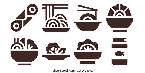  pasta icon set. 8 filled pasta icons. Simple modern icons about  - Salad, Cannoli, Spaghetti, Noodles, Fish food