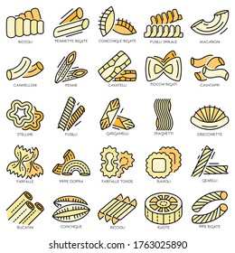 Pasta-Symbol gesetzt. Rahmenset für pasta-Vektorsymbole, dünne Linie, flach einzeln auf Weiß