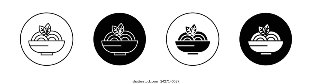 Conjunto de iconos de pasta. Símbolo vectorial de espagueti y tazón de fideos en un estilo negro relleno y perfilado. Gourmet Restaurant Cartel de la placa de pasta de tomate.