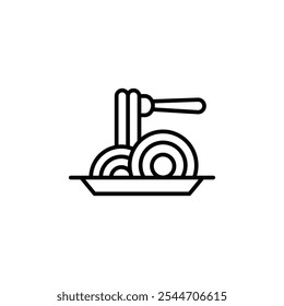 Pasta icon. Simple line art illustration of a plate of pasta with a fork, perfect for food-related themes. Ideal for restaurant menus, food blogs, and culinary projects. Vector illustration