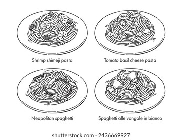 Pasta icons hand drawn by pen