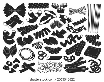 Pasta isolated black set icon. Vector illustration italian macaroni on white background. Vector black set icon pasta.