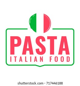 Pasta italian food. Badge with icon, logo. Vector illustration on white background. Business concept.